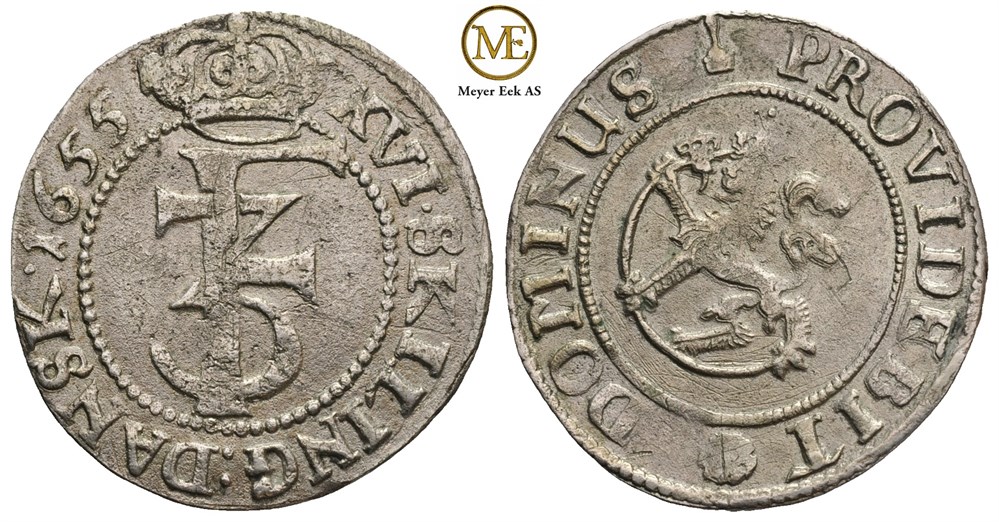 1 mark/16 skilling 1655 Frederik III. Kv.1+