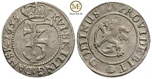 1 mark/16 skilling 1655 Frederik III. Kv.1+