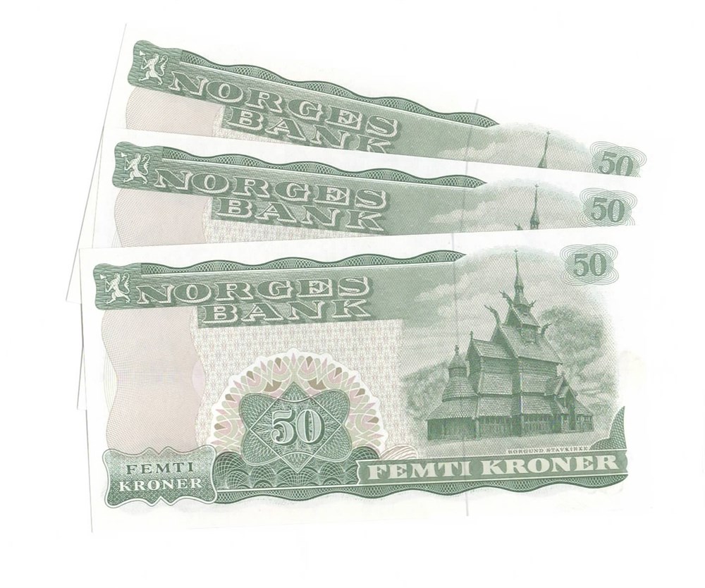 Norge 50 kroner 1981 L 3 stk i serie kv. 0