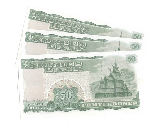 Norge 50 kroner 1981 L 3 stk i serie kv. 0