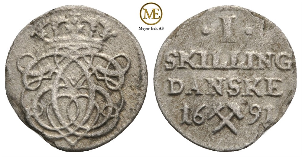 Skilling 1691 Christian V. Kv.1+