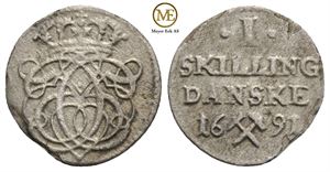 Skilling 1691 Christian V. Kv.1+