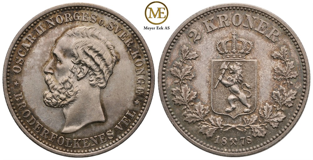 2 kroner 1878 Oscar II. Kv.01