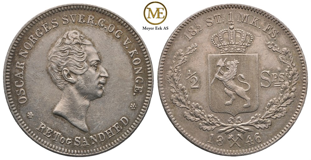 1/2 speciedaler 1846 Oscar I. Kv.0/01
