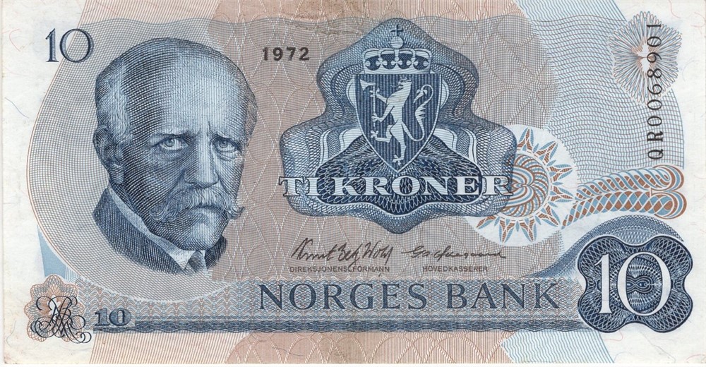 10 kroner 1972 QR erstatningsseddel. Kv.1+