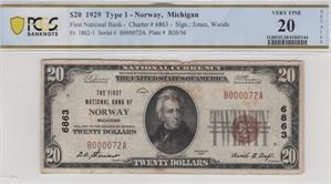 20 dollar The first national bank of Norway. Kv.1