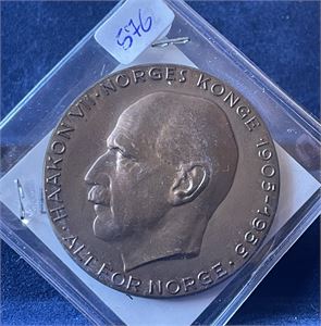 Kong Haakon VIIs 50 års jub. som konge i 1955. Bronsje, 40 mm, H.Rui Kv.0