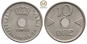 10 øre 1938 Haakon VII. Kv.0