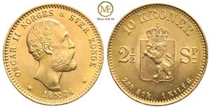 10 kroner/2 1/2 Spc. 1874 Oscar II. Kv.0