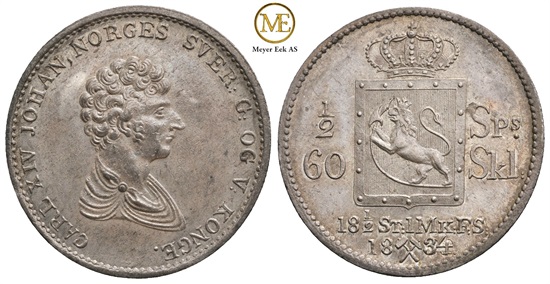 1/2 speciedaler 1834/29 Carl XIV Johan. Kv.0