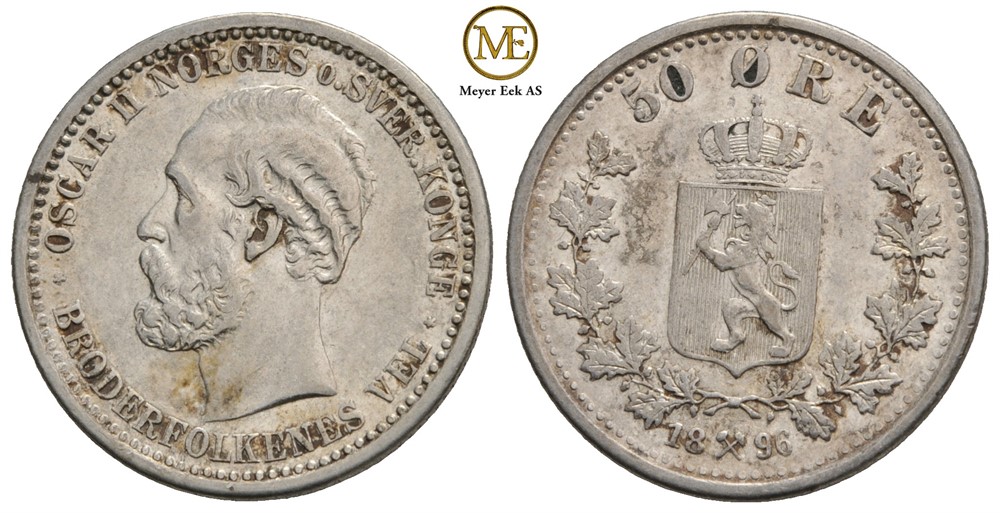 50 øre 1896 Oscar II. Kv.1+