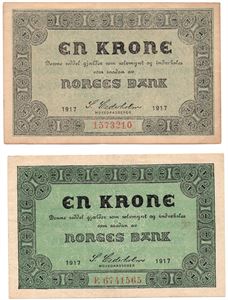 1 krone 1917 med og uten litra. Kv.01