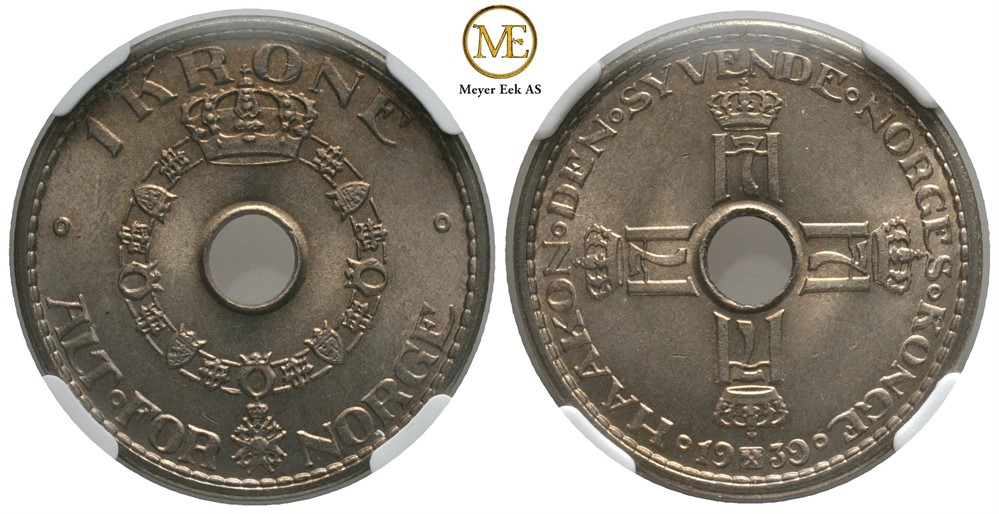 1 krone 1939 Haakon VII. Kv.0