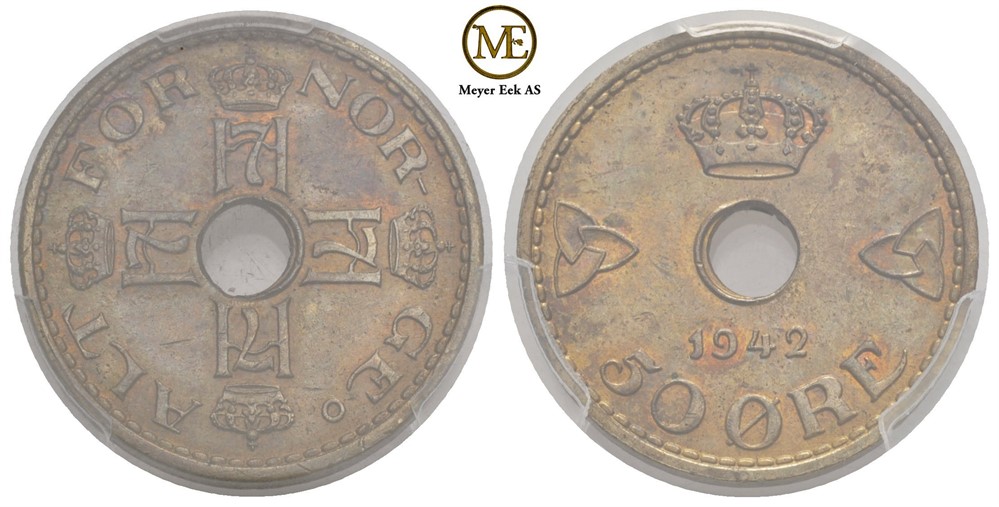 50 øre 1942 Haakon VII. London utg. Kv.0/01