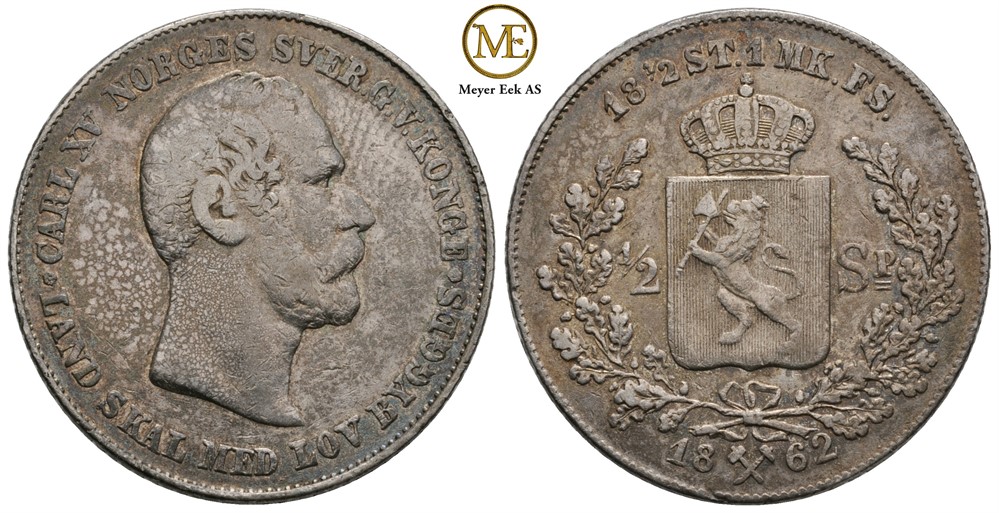 1/2 speciedaler 1862 Carl XV. Kv.God 1