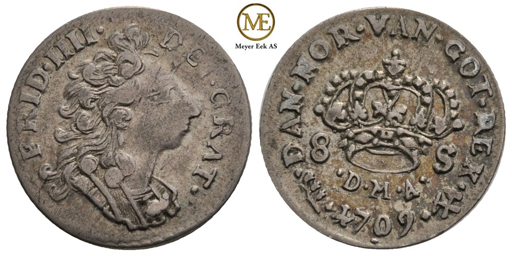 8 skilling 1709 Frederik IV. NMD.32. Kv.1+