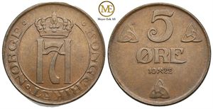 5 øre 1922 Haakon VII. Kv.0