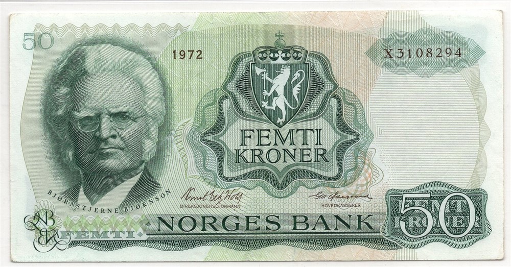50 kroner 1972 X.3108294. Erstatningsseddel. Gradert til 55 about Unc. R-seddel. Kv.1+/01