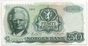50 kroner 1972 X.3108294. Erstatningsseddel. Gradert til 55 about Unc. R-seddel. Kv.1+/01