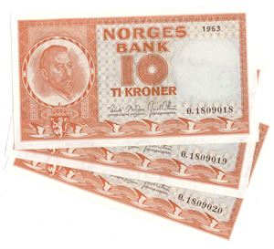 10 kroner 1963 Ø i serie. Kv.0