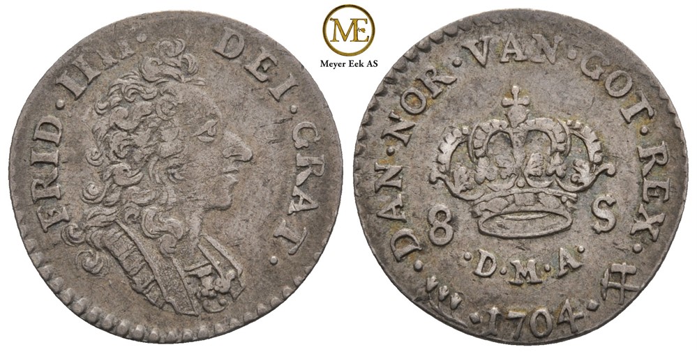 8 skilling 1704 Frederik IV. Kv.1+