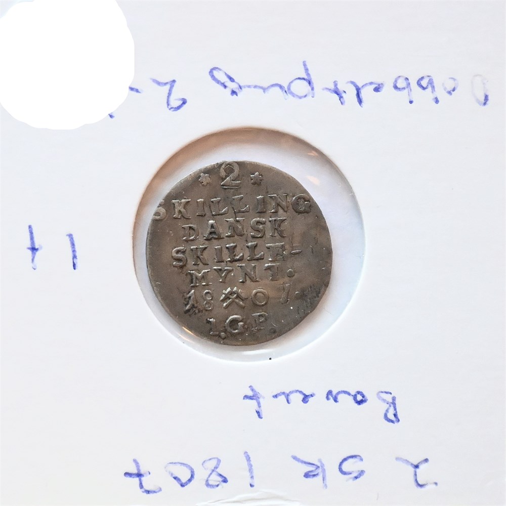 Norge 2 skilling 1807 Bauert stempel kv. 1+