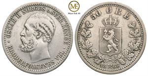 50 øre 1888 Oscar II. Kv.1