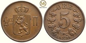 5 øre 1899 Oscar II. Kv.01