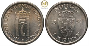 1 krone 1951 Haakon VII. Kv.0