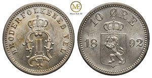 10 øre 1892 Oscar II. Kv.0