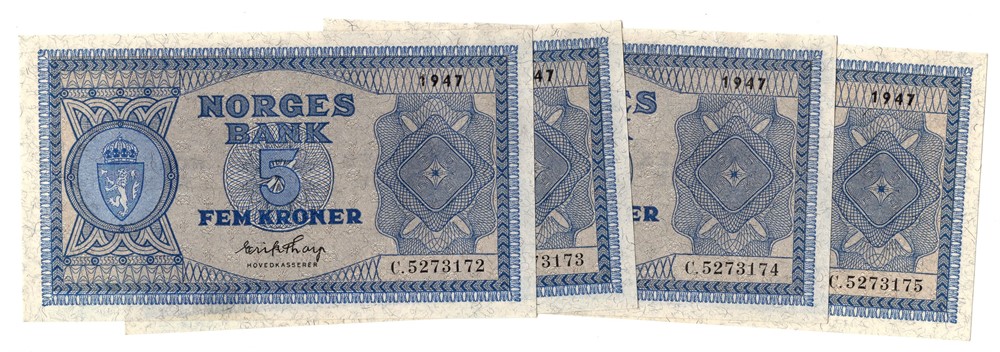 5 kroner 1947 C. i serie. Kv.01-0/01