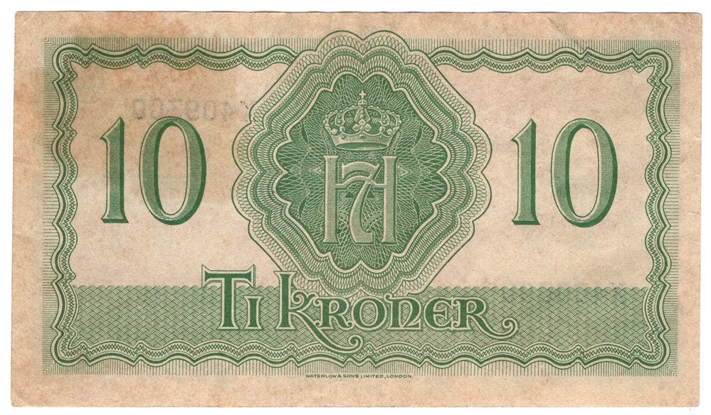 10 kroner 1944 X.409300. London Utg. Kv.1+