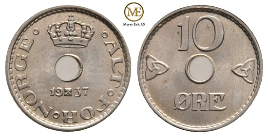 10 øre 1937 Haakon VII. Kv.0
