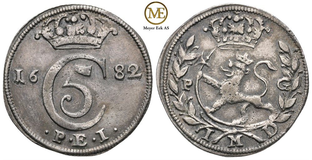 Mark/16 skilling 1682 Christian V. Kv.1+