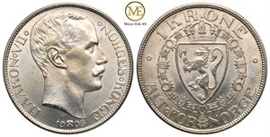 1 krone 1908 Haakon VII. Praktfull mynt. Kv.0