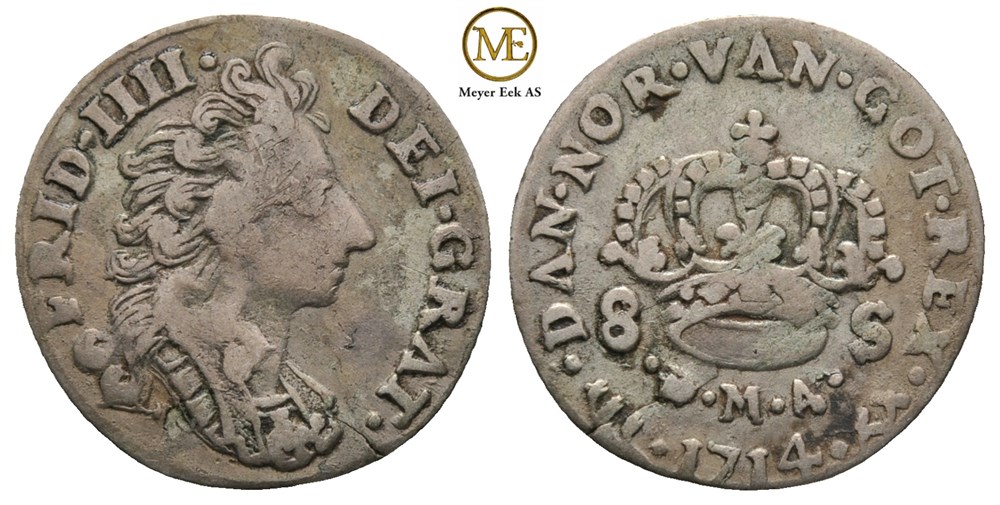 8 skilling 1714 Frederik IV. Kv.1/1+