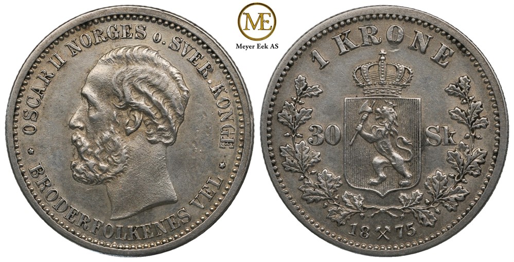 1 krone/30 skilling 1875 Oscar II. Kv.0