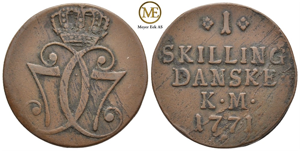 1 skilling 1771 Kongsberg. Variant 66. Kv.1/1+