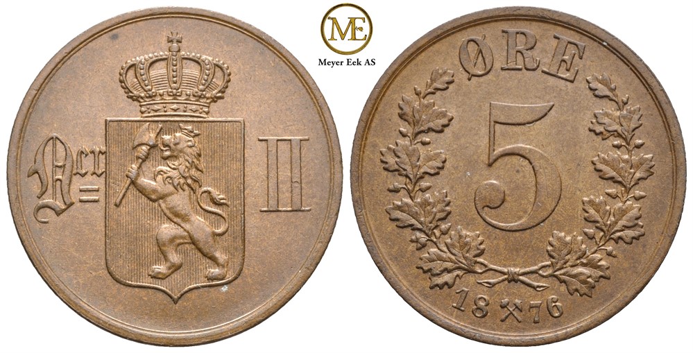 5 øre 1876 Oscar II. Kv.0