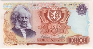 1000 kroner 1986 D.7908426. 65 EPQ. Kv.0