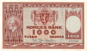 1000 kroner 1967 A.2807639. Kv.0/01