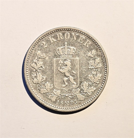 Norge 2 kroner 1893 kv. 1/1+