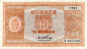 10 kroner 1951 T ex. RMF 9.4.16