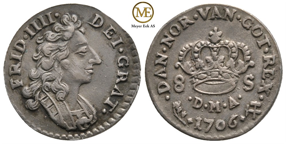 8 skilling 1706 Frederik IV. Kv.01