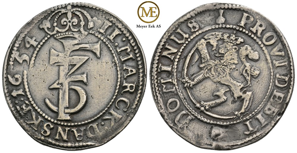 2 mark 1654 Frederik III. Kv.1/1+