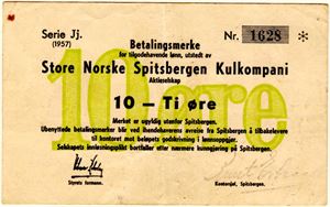 Store Norske Spitsbergen kullkompani 10 øre 1957 Jj Kv.1