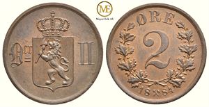 2 øre 1884 Oscar II. Kv.0