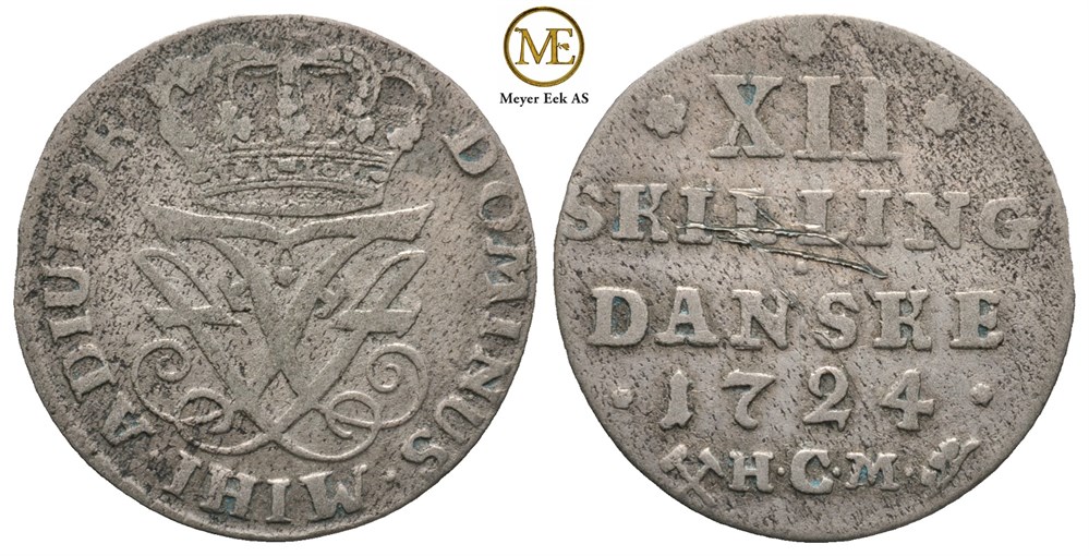 12 skilling 1724 Frederik IV. Kv.1/1+
