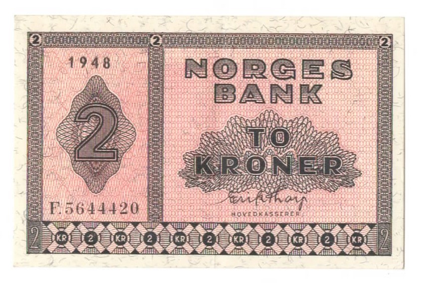 2 kroner 1948 F kv. 0/01