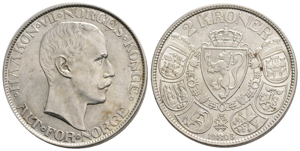 2 kroner 1908 Haakon VII. Kv.0